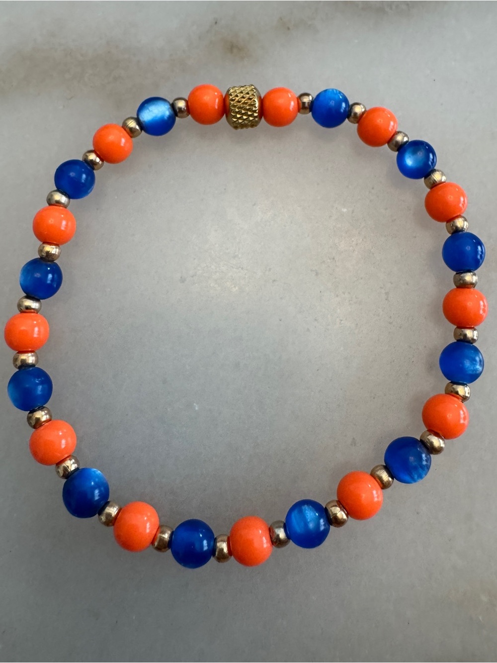 Denver Broncos Blue and Orange Beaded Stretch Bracelet - Gold Accent